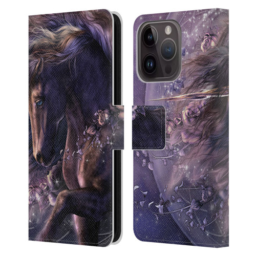 Laurie Prindle Fantasy Horse Chimera Black Rose Unicorn Leather Book Wallet Case Cover For Apple iPhone 15 Pro