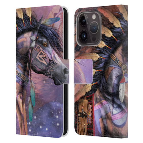 Laurie Prindle Fantasy Horse Native American Shaman Leather Book Wallet Case Cover For Apple iPhone 15 Pro