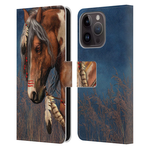 Laurie Prindle Fantasy Horse Native American War Pony Leather Book Wallet Case Cover For Apple iPhone 15 Pro