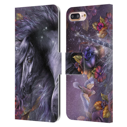 Laurie Prindle Fantasy Horse Blue Rose Unicorn Leather Book Wallet Case Cover For Apple iPhone 7 Plus / iPhone 8 Plus