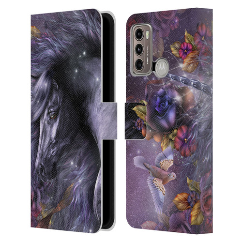 Laurie Prindle Fantasy Horse Blue Rose Unicorn Leather Book Wallet Case Cover For Motorola Moto G60 / Moto G40 Fusion