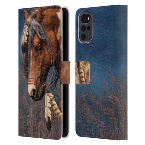 Laurie Prindle Fantasy Horse Native American War Pony Leather Book Wallet Case Cover For Motorola Moto G22