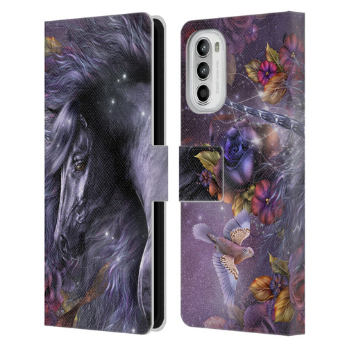 Laurie Prindle Fantasy Horse Blue Rose Unicorn Leather Book Wallet Case Cover For Motorola Moto G52
