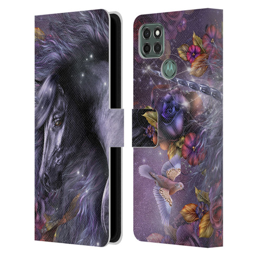 Laurie Prindle Fantasy Horse Blue Rose Unicorn Leather Book Wallet Case Cover For Motorola Moto G9 Power