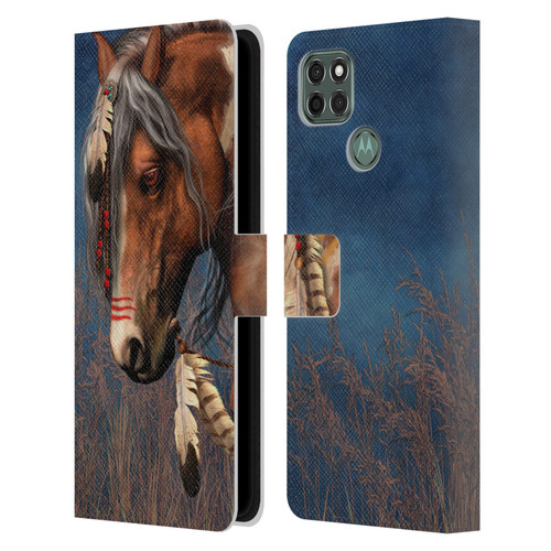 Laurie Prindle Fantasy Horse Native American War Pony Leather Book Wallet Case Cover For Motorola Moto G9 Power
