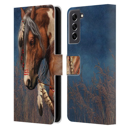 Laurie Prindle Fantasy Horse Native American War Pony Leather Book Wallet Case Cover For Samsung Galaxy S21 FE 5G