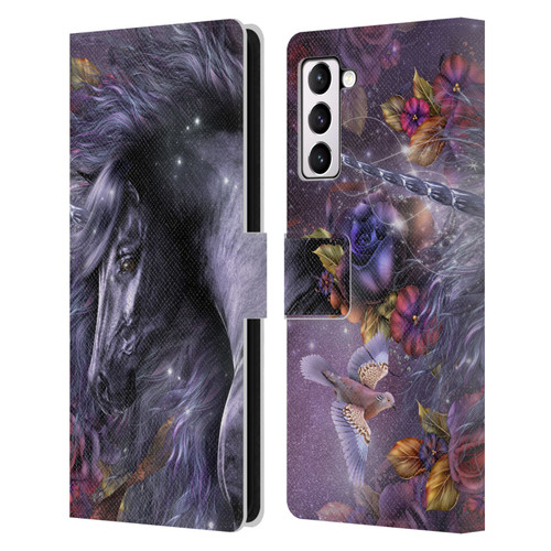 Laurie Prindle Fantasy Horse Blue Rose Unicorn Leather Book Wallet Case Cover For Samsung Galaxy S21+ 5G