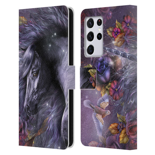 Laurie Prindle Fantasy Horse Blue Rose Unicorn Leather Book Wallet Case Cover For Samsung Galaxy S21 Ultra 5G