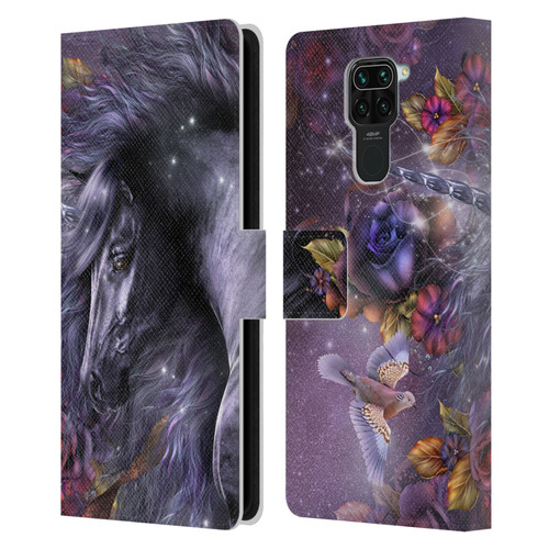 Laurie Prindle Fantasy Horse Blue Rose Unicorn Leather Book Wallet Case Cover For Xiaomi Redmi Note 9 / Redmi 10X 4G