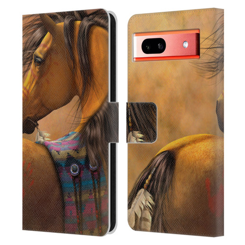 Laurie Prindle Western Stallion Kiowa Gold Leather Book Wallet Case Cover For Google Pixel 7a