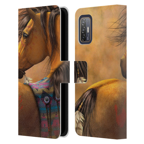 Laurie Prindle Western Stallion Kiowa Gold Leather Book Wallet Case Cover For HTC Desire 21 Pro 5G
