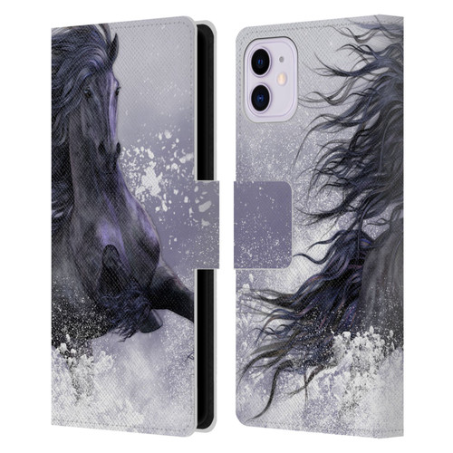 Laurie Prindle Western Stallion Winter Thunder Leather Book Wallet Case Cover For Apple iPhone 11