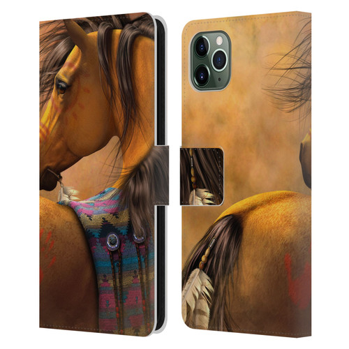 Laurie Prindle Western Stallion Kiowa Gold Leather Book Wallet Case Cover For Apple iPhone 11 Pro Max