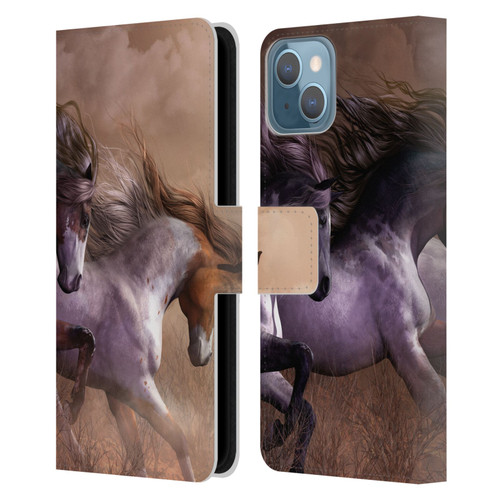 Laurie Prindle Western Stallion Run To Freedom Leather Book Wallet Case Cover For Apple iPhone 13