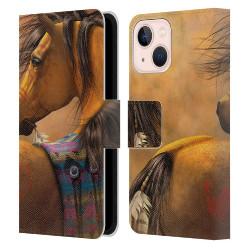 Laurie Prindle Western Stallion Kiowa Gold Leather Book Wallet Case Cover For Apple iPhone 13 Mini