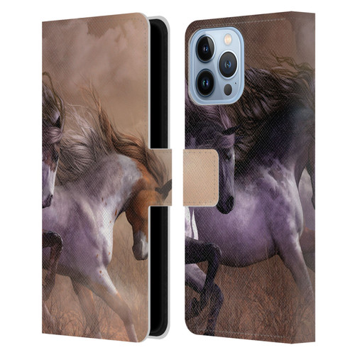 Laurie Prindle Western Stallion Run To Freedom Leather Book Wallet Case Cover For Apple iPhone 13 Pro Max