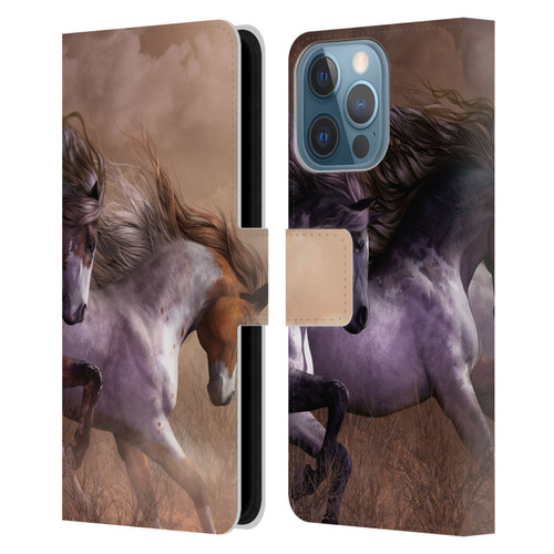 Laurie Prindle Western Stallion Run To Freedom Leather Book Wallet Case Cover For Apple iPhone 13 Pro