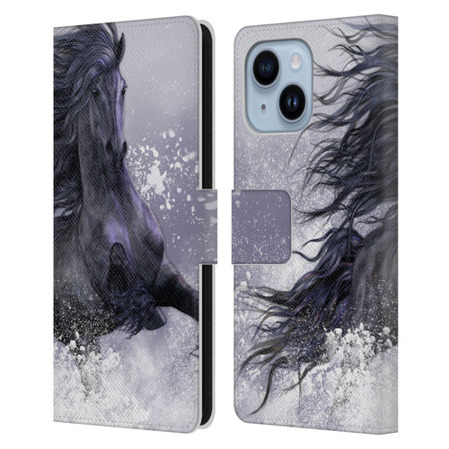 Laurie Prindle Western Stallion Winter Thunder Leather Book Wallet Case Cover For Apple iPhone 14 Plus