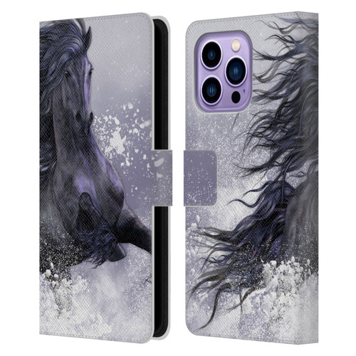 Laurie Prindle Western Stallion Winter Thunder Leather Book Wallet Case Cover For Apple iPhone 14 Pro Max
