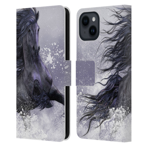 Laurie Prindle Western Stallion Winter Thunder Leather Book Wallet Case Cover For Apple iPhone 15