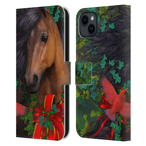 Laurie Prindle Western Stallion A Morgan Christmas Leather Book Wallet Case Cover For Apple iPhone 15 Plus
