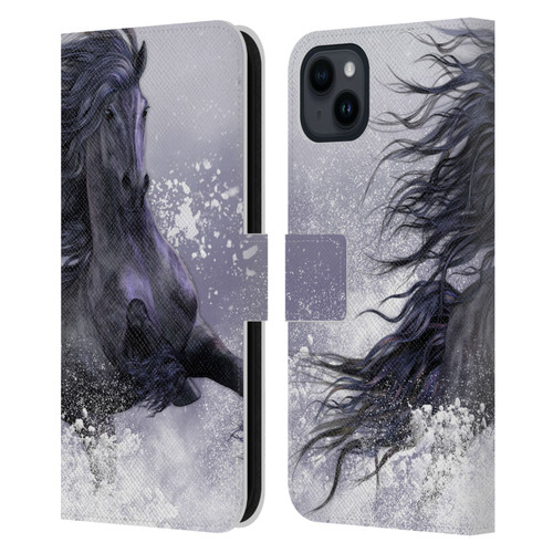 Laurie Prindle Western Stallion Winter Thunder Leather Book Wallet Case Cover For Apple iPhone 15 Plus