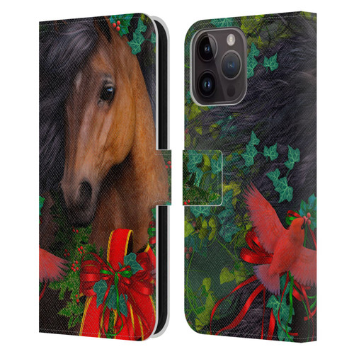 Laurie Prindle Western Stallion A Morgan Christmas Leather Book Wallet Case Cover For Apple iPhone 15 Pro Max