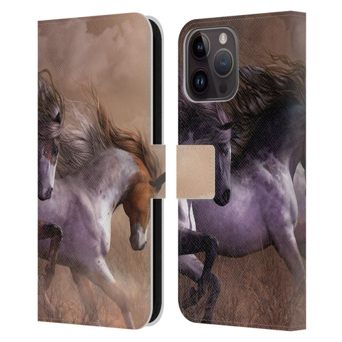 Laurie Prindle Western Stallion Run To Freedom Leather Book Wallet Case Cover For Apple iPhone 15 Pro Max