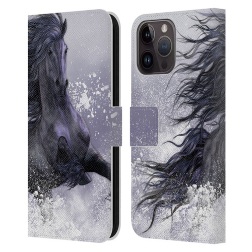 Laurie Prindle Western Stallion Winter Thunder Leather Book Wallet Case Cover For Apple iPhone 15 Pro Max