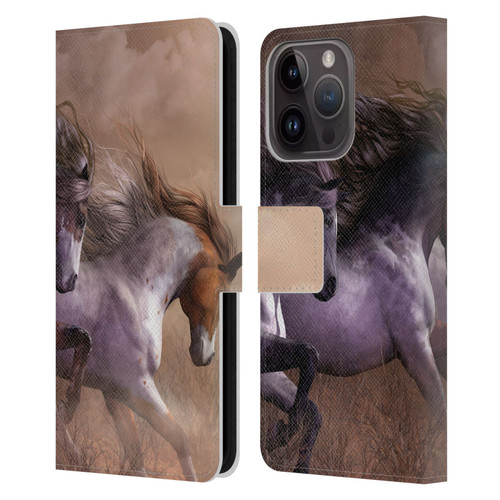 Laurie Prindle Western Stallion Run To Freedom Leather Book Wallet Case Cover For Apple iPhone 15 Pro