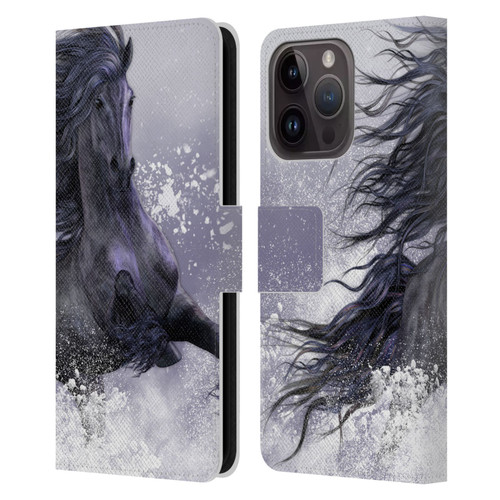 Laurie Prindle Western Stallion Winter Thunder Leather Book Wallet Case Cover For Apple iPhone 15 Pro