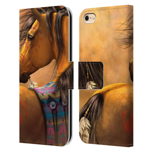 Laurie Prindle Western Stallion Kiowa Gold Leather Book Wallet Case Cover For Apple iPhone 6 / iPhone 6s