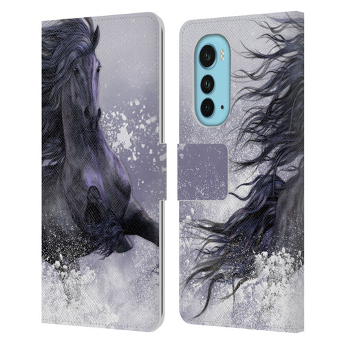 Laurie Prindle Western Stallion Winter Thunder Leather Book Wallet Case Cover For Motorola Edge (2022)
