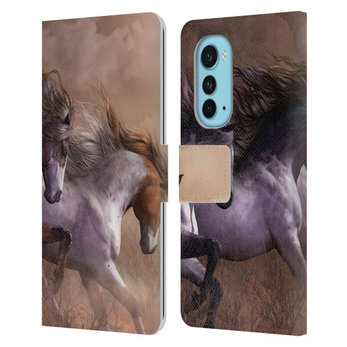 Laurie Prindle Western Stallion Run To Freedom Leather Book Wallet Case Cover For Motorola Edge (2022)