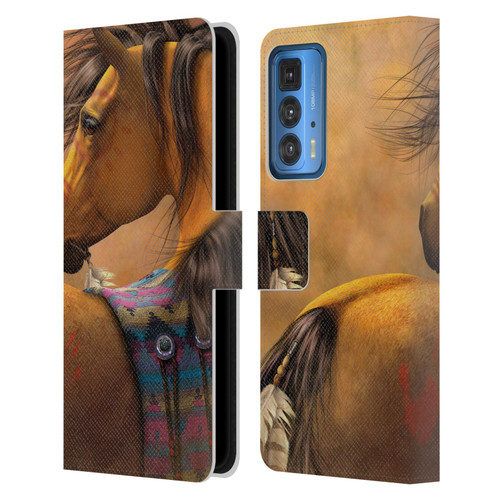 Laurie Prindle Western Stallion Kiowa Gold Leather Book Wallet Case Cover For Motorola Edge 20 Pro