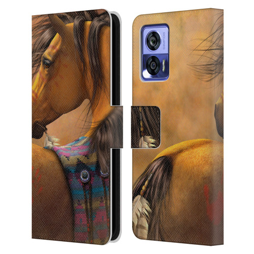 Laurie Prindle Western Stallion Kiowa Gold Leather Book Wallet Case Cover For Motorola Edge 30 Neo 5G