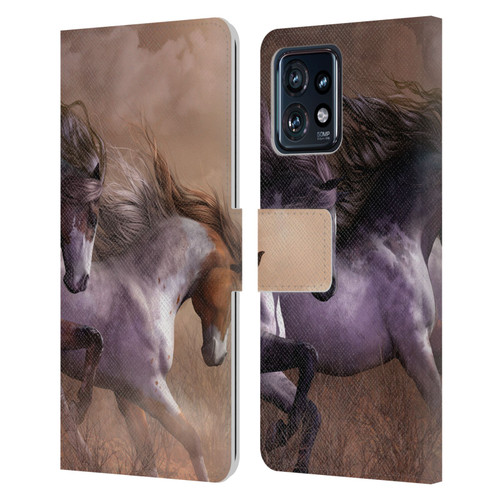 Laurie Prindle Western Stallion Run To Freedom Leather Book Wallet Case Cover For Motorola Moto Edge 40 Pro
