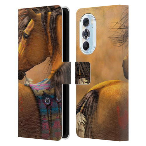 Laurie Prindle Western Stallion Kiowa Gold Leather Book Wallet Case Cover For Motorola Edge X30