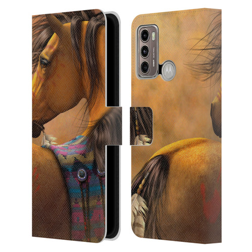 Laurie Prindle Western Stallion Kiowa Gold Leather Book Wallet Case Cover For Motorola Moto G60 / Moto G40 Fusion