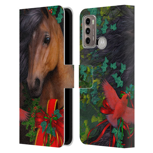 Laurie Prindle Western Stallion A Morgan Christmas Leather Book Wallet Case Cover For Motorola Moto G60 / Moto G40 Fusion