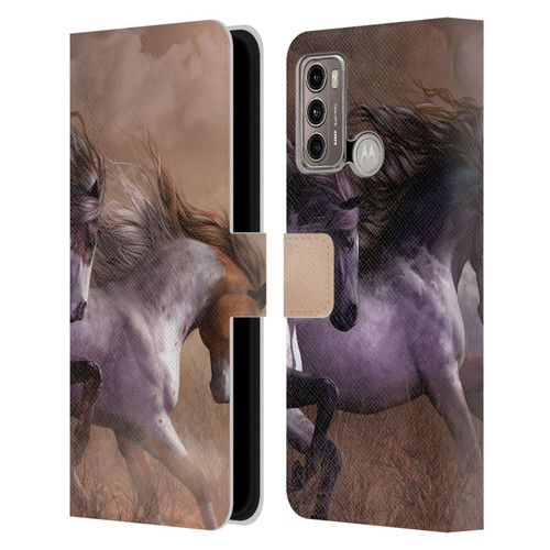 Laurie Prindle Western Stallion Run To Freedom Leather Book Wallet Case Cover For Motorola Moto G60 / Moto G40 Fusion