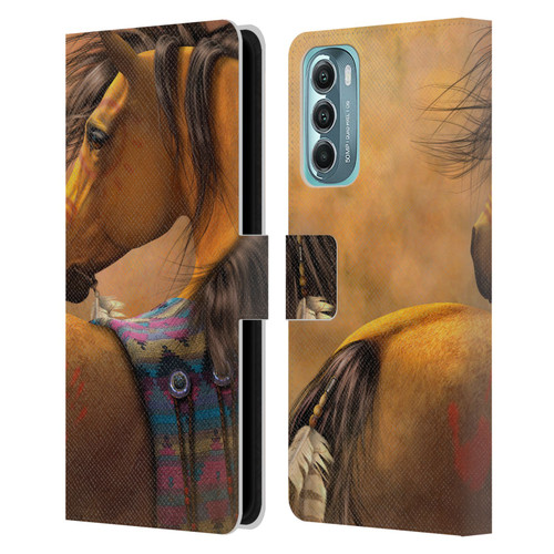 Laurie Prindle Western Stallion Kiowa Gold Leather Book Wallet Case Cover For Motorola Moto G Stylus 5G (2022)