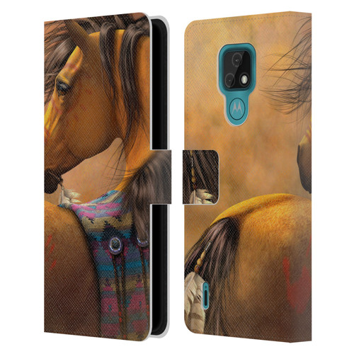 Laurie Prindle Western Stallion Kiowa Gold Leather Book Wallet Case Cover For Motorola Moto E7