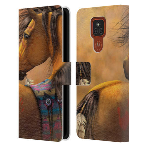 Laurie Prindle Western Stallion Kiowa Gold Leather Book Wallet Case Cover For Motorola Moto E7 Plus