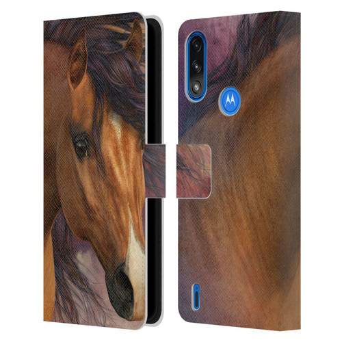 Laurie Prindle Western Stallion Flash Leather Book Wallet Case Cover For Motorola Moto E7 Power / Moto E7i Power