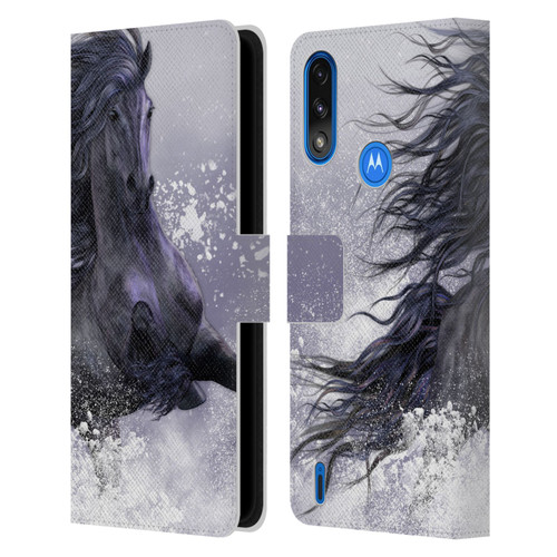 Laurie Prindle Western Stallion Winter Thunder Leather Book Wallet Case Cover For Motorola Moto E7 Power / Moto E7i Power
