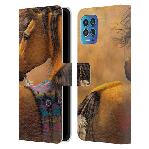 Laurie Prindle Western Stallion Kiowa Gold Leather Book Wallet Case Cover For Motorola Moto G100