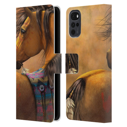 Laurie Prindle Western Stallion Kiowa Gold Leather Book Wallet Case Cover For Motorola Moto G22