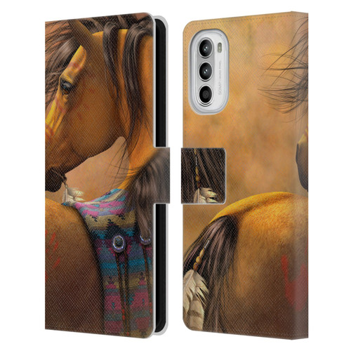 Laurie Prindle Western Stallion Kiowa Gold Leather Book Wallet Case Cover For Motorola Moto G52