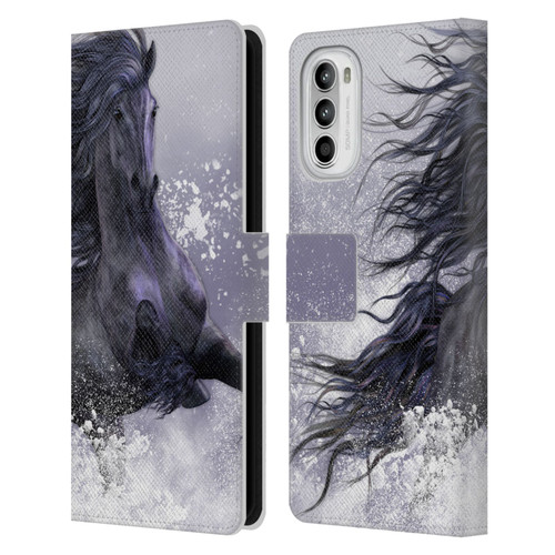 Laurie Prindle Western Stallion Winter Thunder Leather Book Wallet Case Cover For Motorola Moto G52